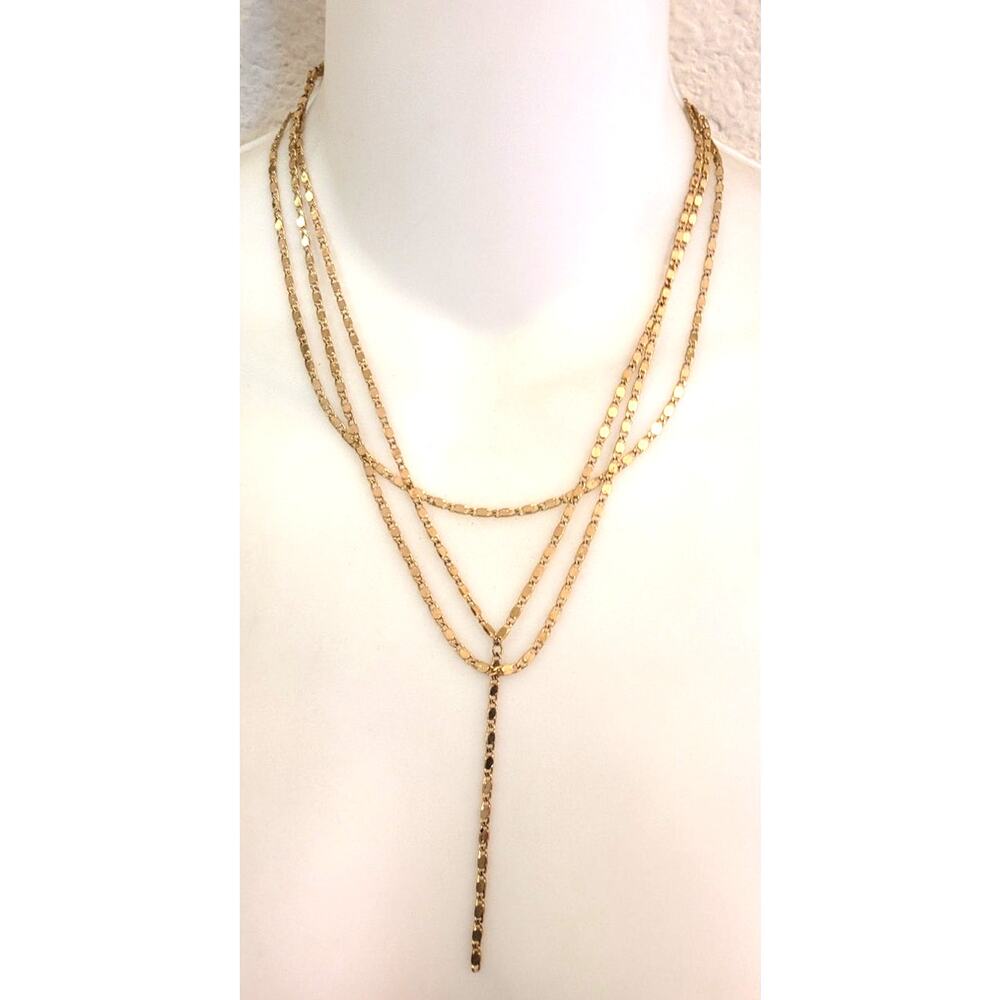 Sugarfix by BaubleBar Layered 3 Strand Y-Chain Necklace Flattened Gold Links